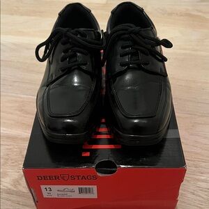 Little Kids Boys Deer Stags Black Lace-Up Oxford Dress Shoes - size 13 W